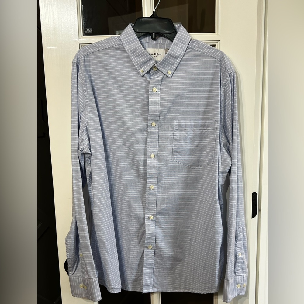 GOODFELLOW Northrop Blue & White Stripe Button Down Shirt Size Large